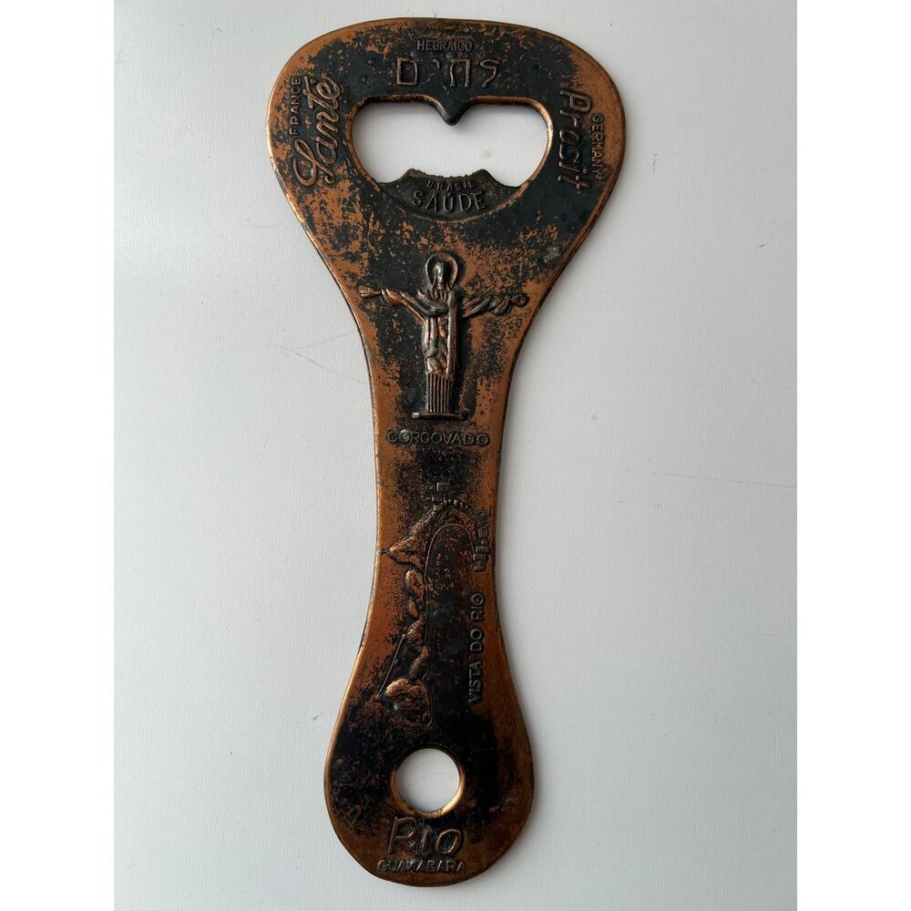 Vintage Metal Beer Bottle Opener EXTRA Large Bronze Copper Patina Brazil Spain